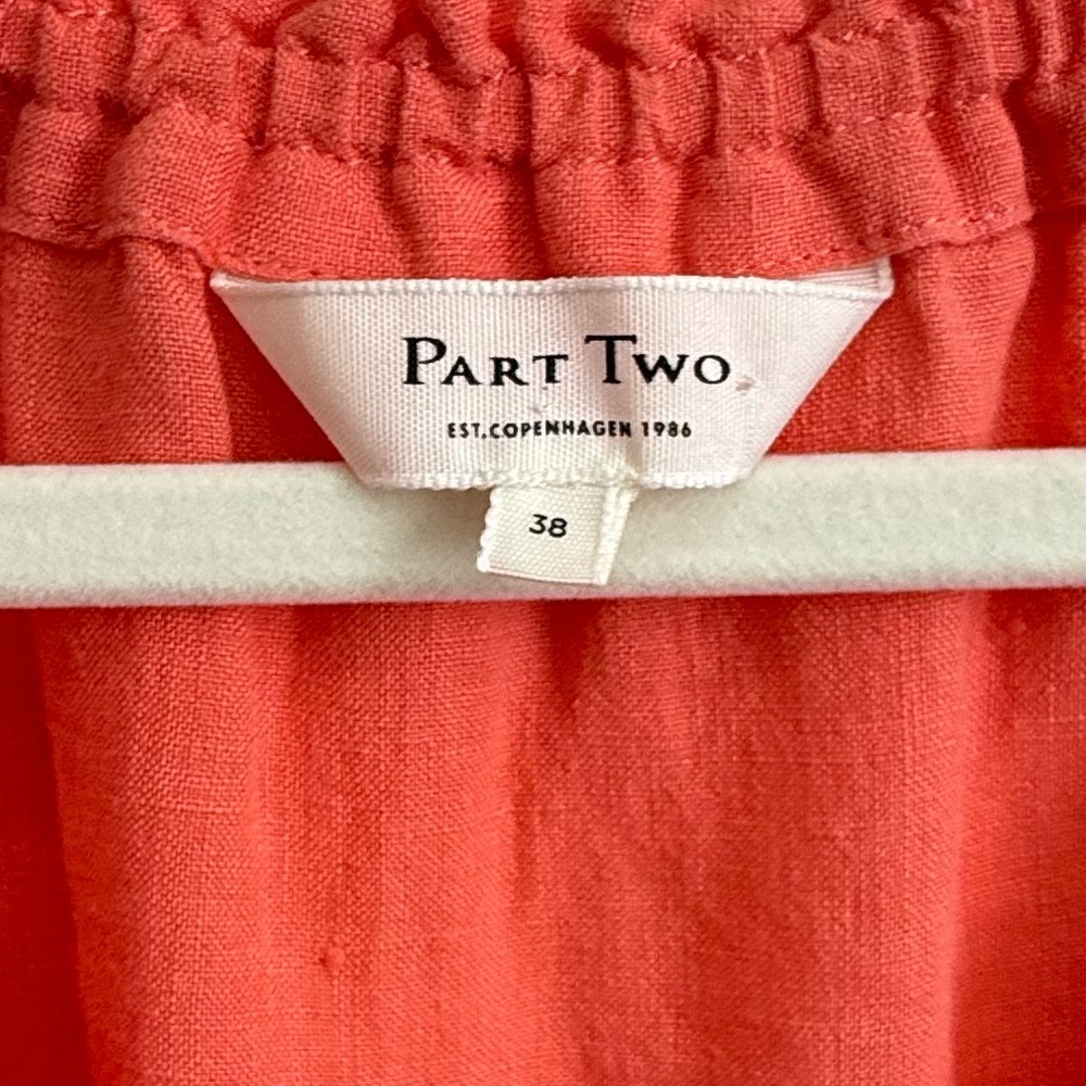 Part Two Chania Linen Dress Ruffle Sleeve Popover Cool Breezy Simple Orange M - Picture 6 of 6